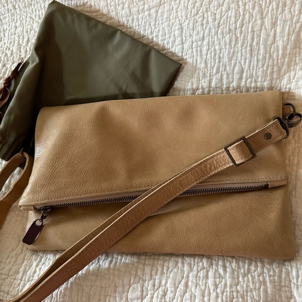 Authentic Brynn Capella Jenne Foldover Crossbody - tan (Gold Dust) MADE IN USA - Picture 2 of 16